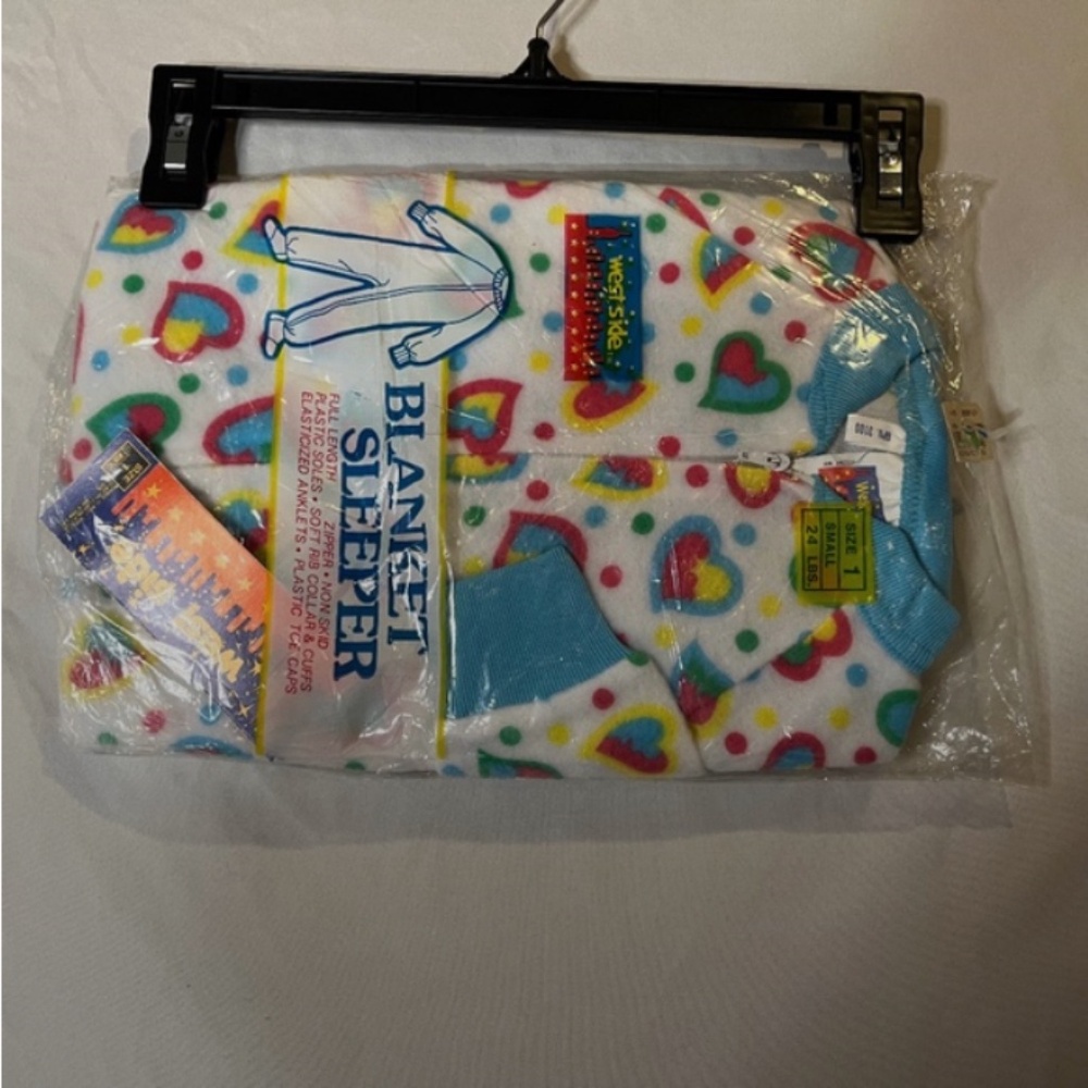 Vintage West Side Blanket Sleeper PJs Children's Size 1 Footed Hearts NEW SEALED